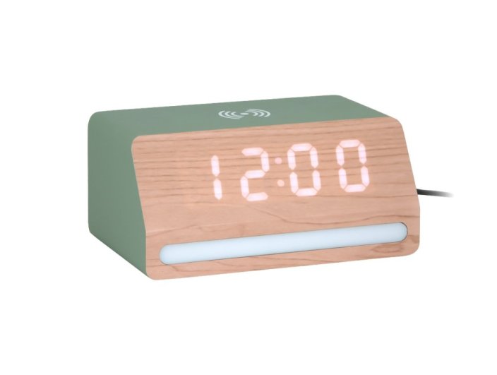LED hodiny-budík 6078GR Karlsson s nabíječkou smartphonů 16cm