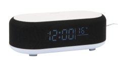 Stolní hodiny s budíkem, nabíječkou smartphonů a Bluetooth reproduktorem 6033BK Karlsson 20cm