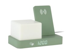 Digitální stolní hodiny 6079GR Karlsson s lampou a nabíječkou smartphonů 20cm