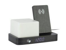 Digitální stolní hodiny 6079BK Karlsson s lampou a nabíječkou smartphonů 20cm