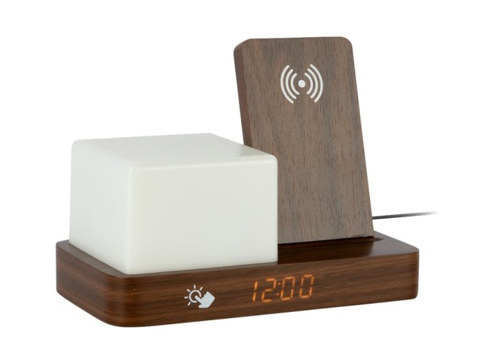 Digitální stolní hodiny 6079DW Karlsson s lampou a nabíječkou smartphonů 20cm